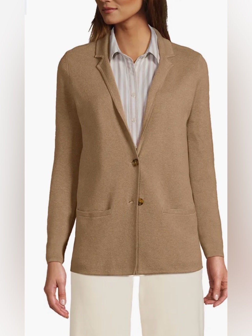 Lands' End Fine Gauge Cotton Button Front Blazer Sweater Size Large 14-16 Petite - Picture 4 of 9